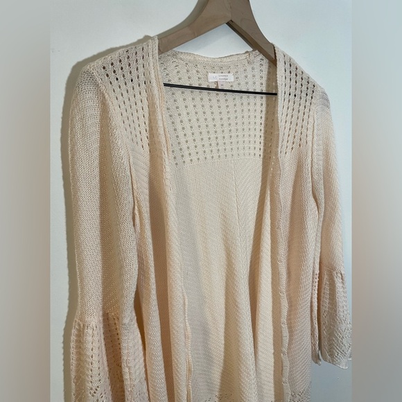 LC Lauren Conrad Bell-Sleeve Pointelle Knit Open Front Cardigan Pink Size Medium - Picture 3 of 10